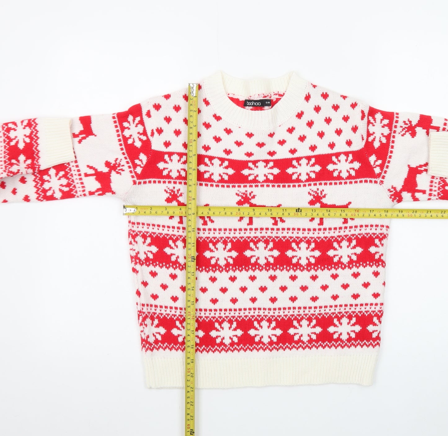 Boohoo Women’s Red Christmas Reindeer Fair Isle Knit Jumper S