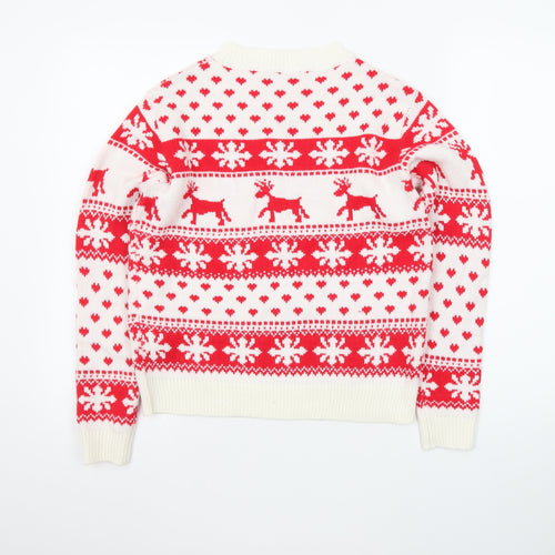 Boohoo Women’s Red Christmas Reindeer Fair Isle Knit Jumper S