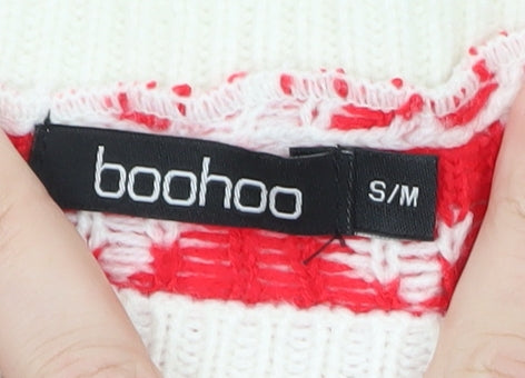 Boohoo Women’s Red Christmas Reindeer Fair Isle Knit Jumper S