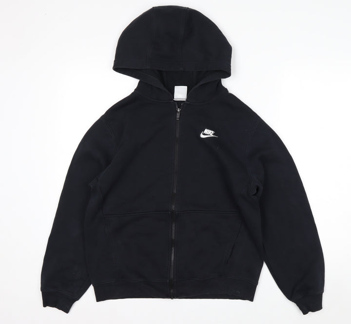 Nike Boys Black Full Zip Hoodie XL 158-170cm Cotton Blend Lined Casual