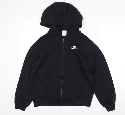 Nike Boys Black Full Zip Hoodie XL 158-170cm Cotton Blend Lined Casual