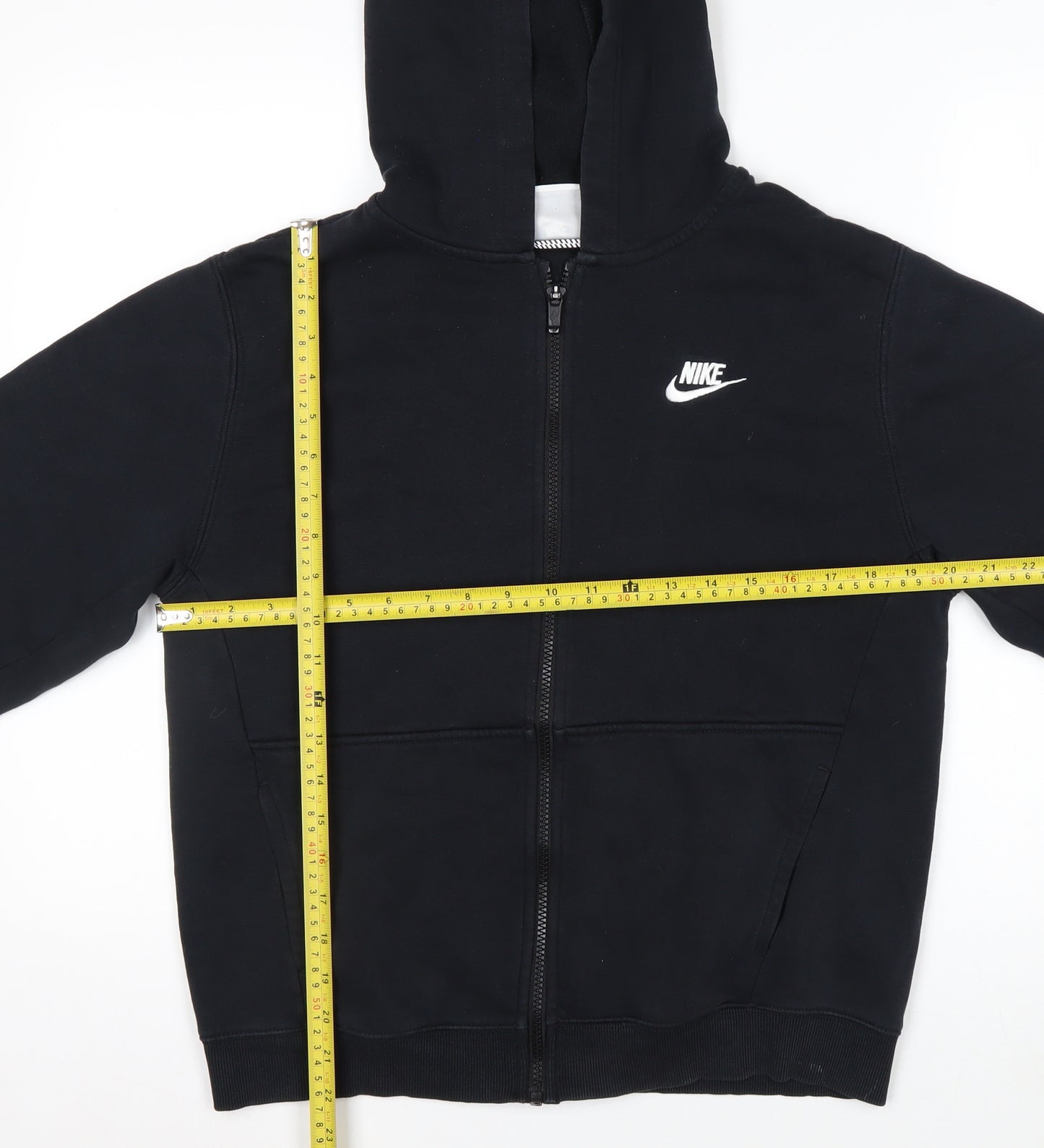 Nike Boys Black Full Zip Hoodie XL 158-170cm Cotton Blend Lined Casual