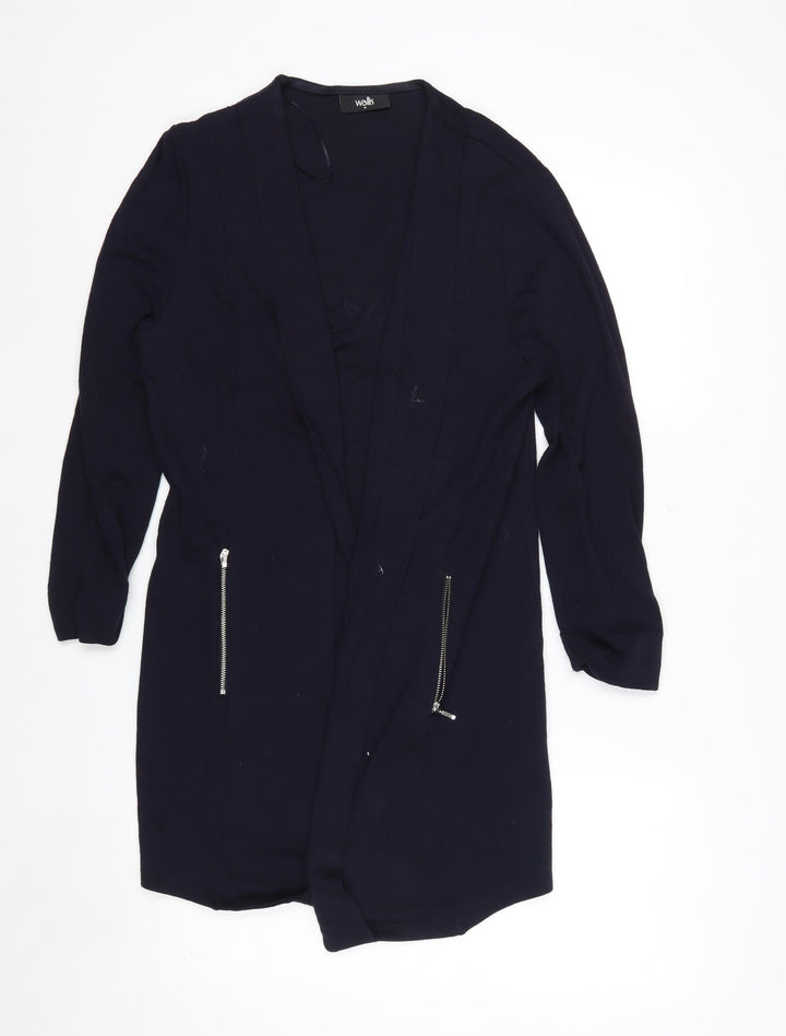 Wallis Women’s Black Longline V-Neck Zip Pocket Knit Cardigan M