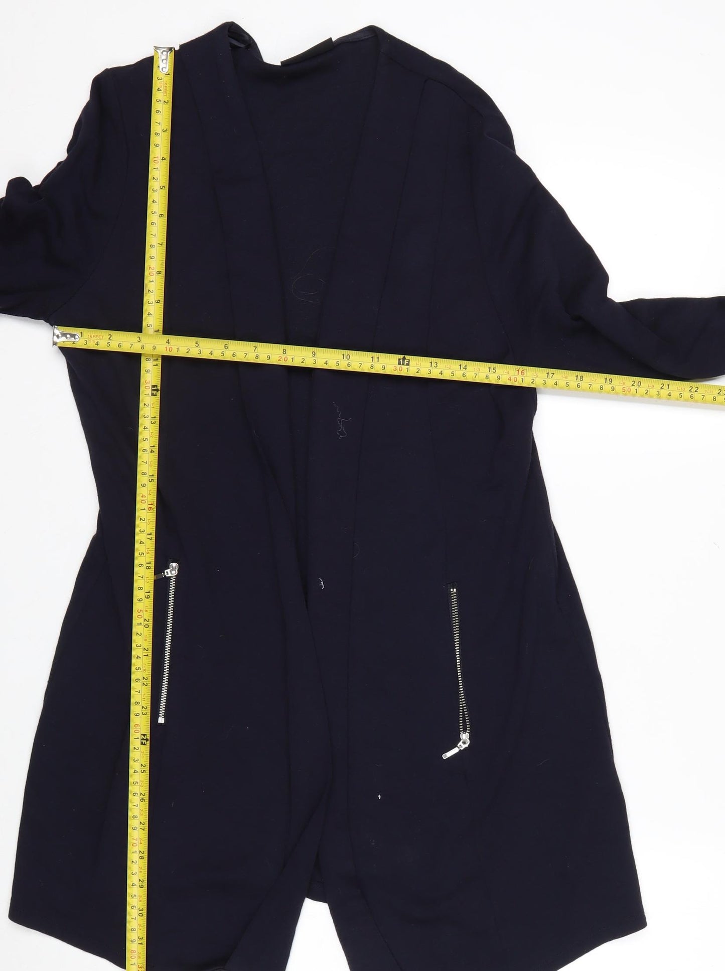 Wallis Women’s Black Longline V-Neck Zip Pocket Knit Cardigan M