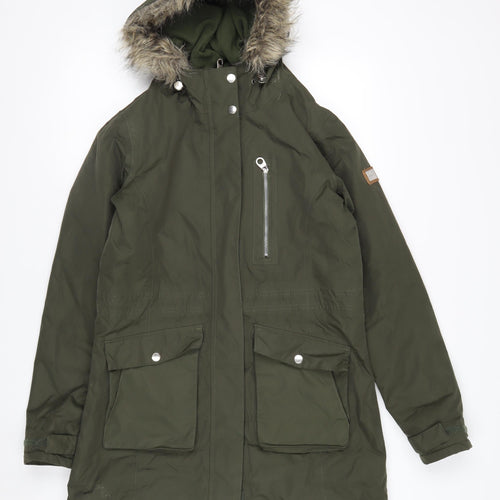 Regatta Womens Green Faux Fur Hooded Parka Coat Size 10
