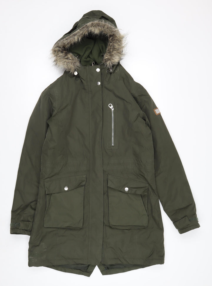Regatta Womens Green Faux Fur Hooded Parka Coat Size 10