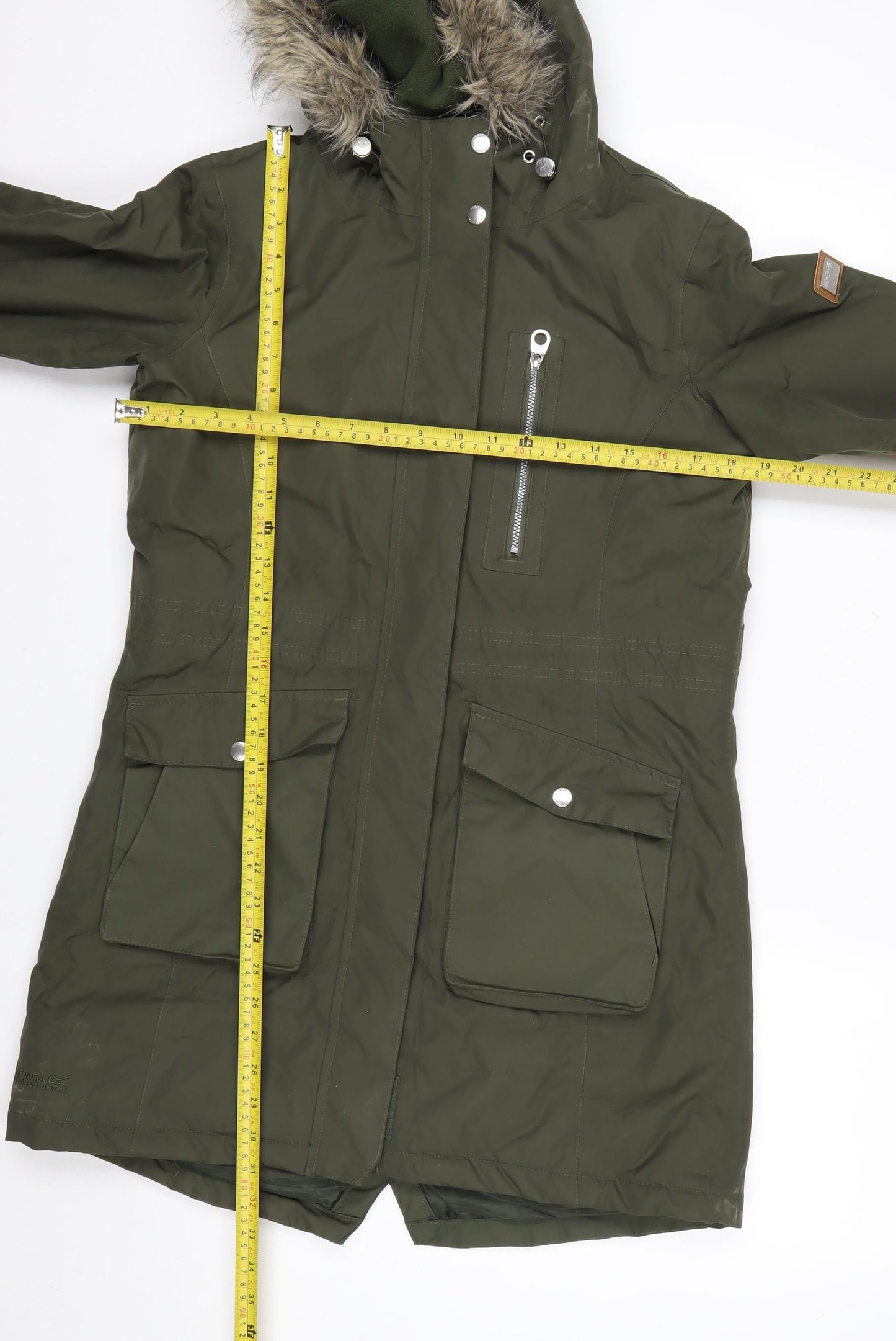 Regatta Womens Green Faux Fur Hooded Parka Coat Size 10