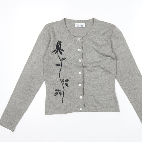 Miss Selfridge Womens Grey Floral Button Cardigan Size 12