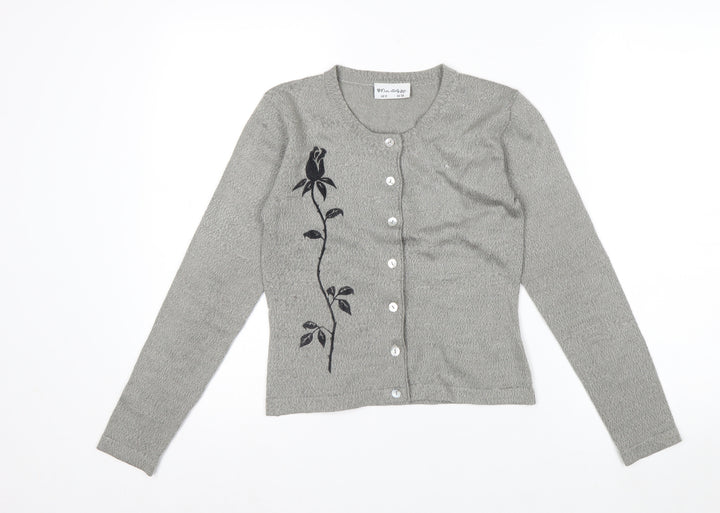 Miss Selfridge Womens Grey Floral Button Cardigan Size 12