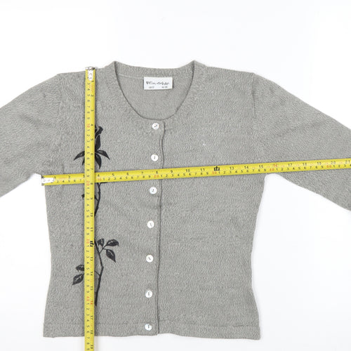 Miss Selfridge Womens Grey Floral Button Cardigan Size 12