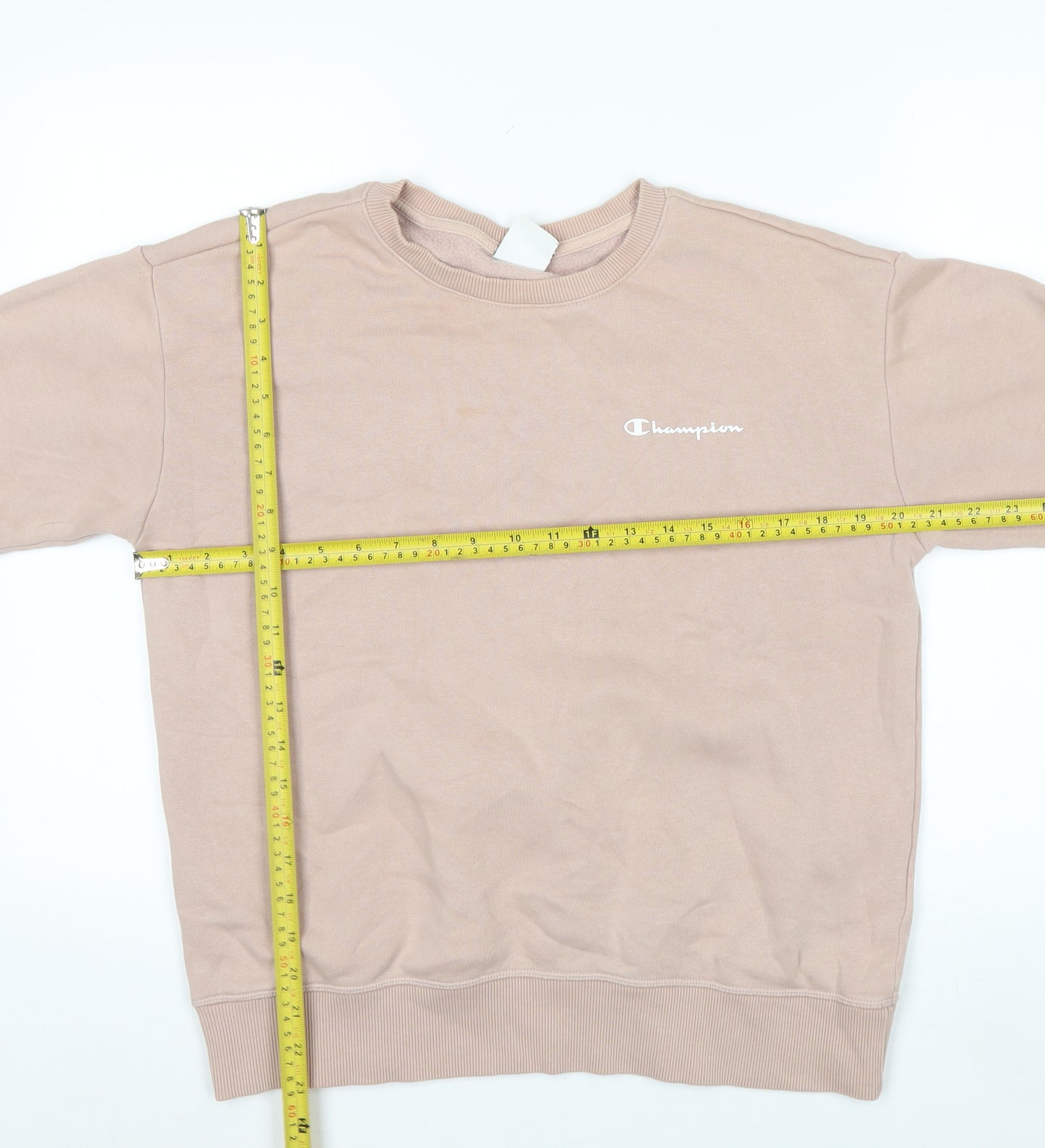 Champion Women’s Beige Small Pullover Sweatshirt Logo Crew Neck