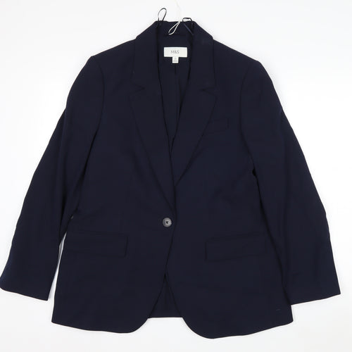 Marks and Spencer Women's Blue Size 14 Regular Fit Blazer