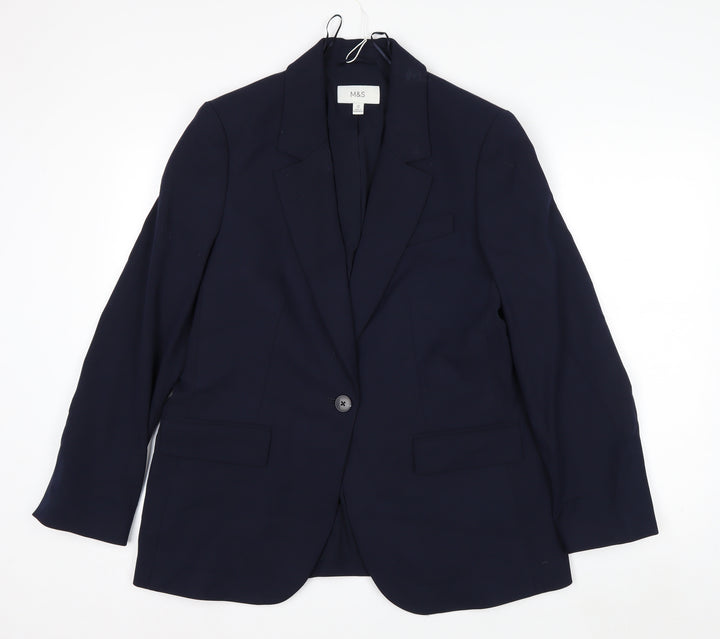Marks and Spencer Women's Blue Size 14 Regular Fit Blazer
