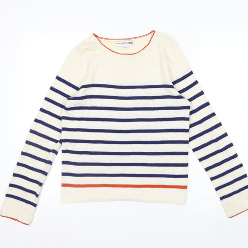 Uniqlo Women Ivory Striped Wool Knit Jumper S