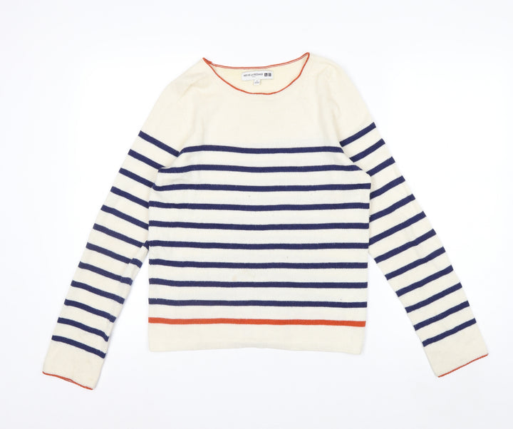 Uniqlo Women Ivory Striped Wool Knit Jumper S