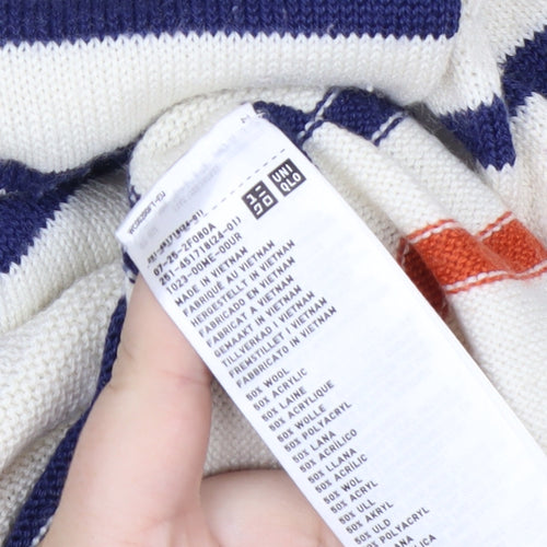 Uniqlo Women Ivory Striped Wool Knit Jumper S