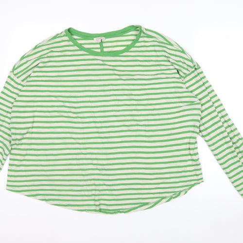 Jigsaw Women Green White Striped Long Sleeve Cotton T-Shirt XL