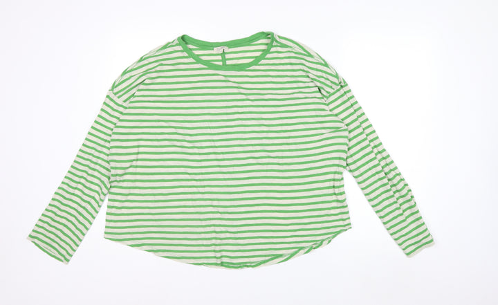 Jigsaw Women Green White Striped Long Sleeve Cotton T-Shirt XL