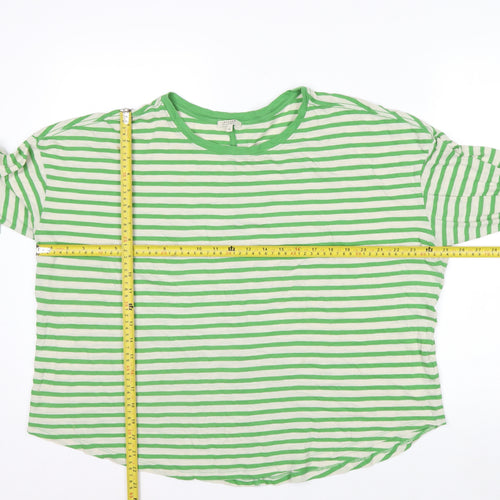 Jigsaw Women Green White Striped Long Sleeve Cotton T-Shirt XL