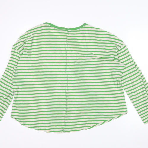 Jigsaw Women Green White Striped Long Sleeve Cotton T-Shirt XL