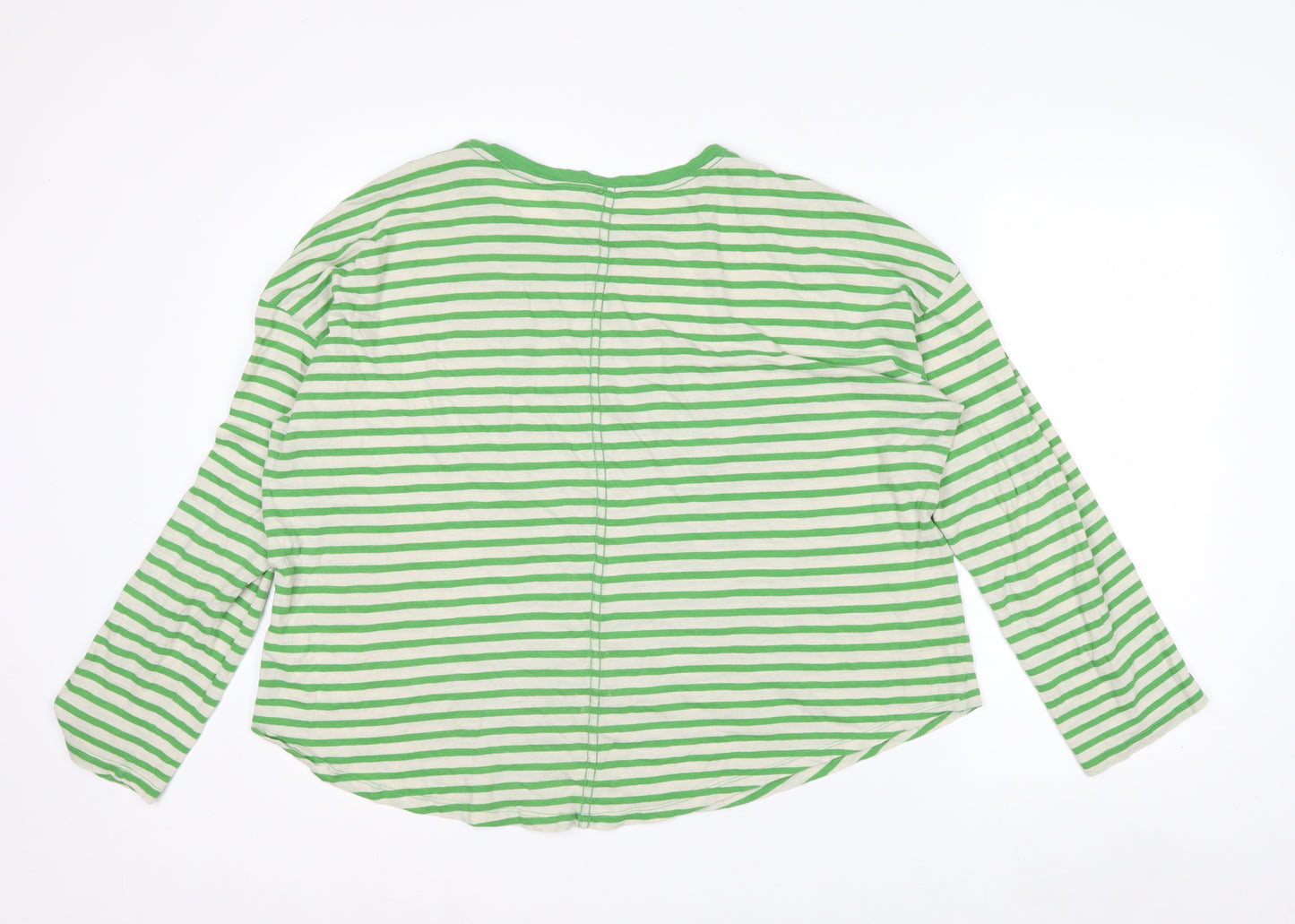 Jigsaw Women Green White Striped Long Sleeve Cotton T-Shirt XL