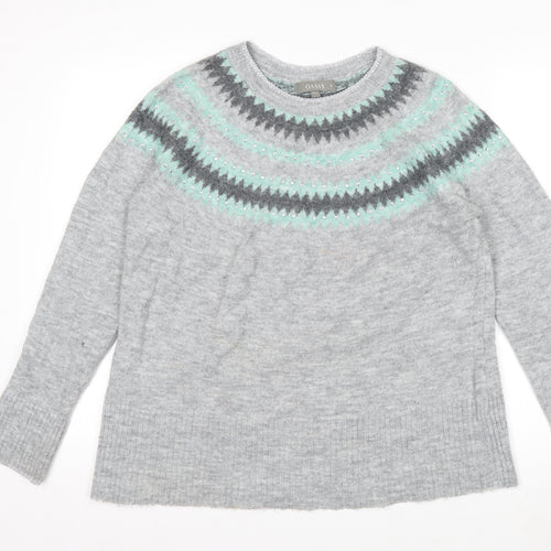 Oasis Womens Grey Fair Isle Rhinestone Knit Jumper Size M