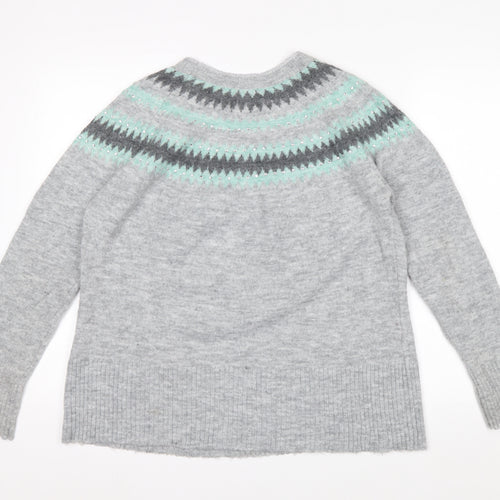 Oasis Womens Grey Fair Isle Rhinestone Knit Jumper Size M
