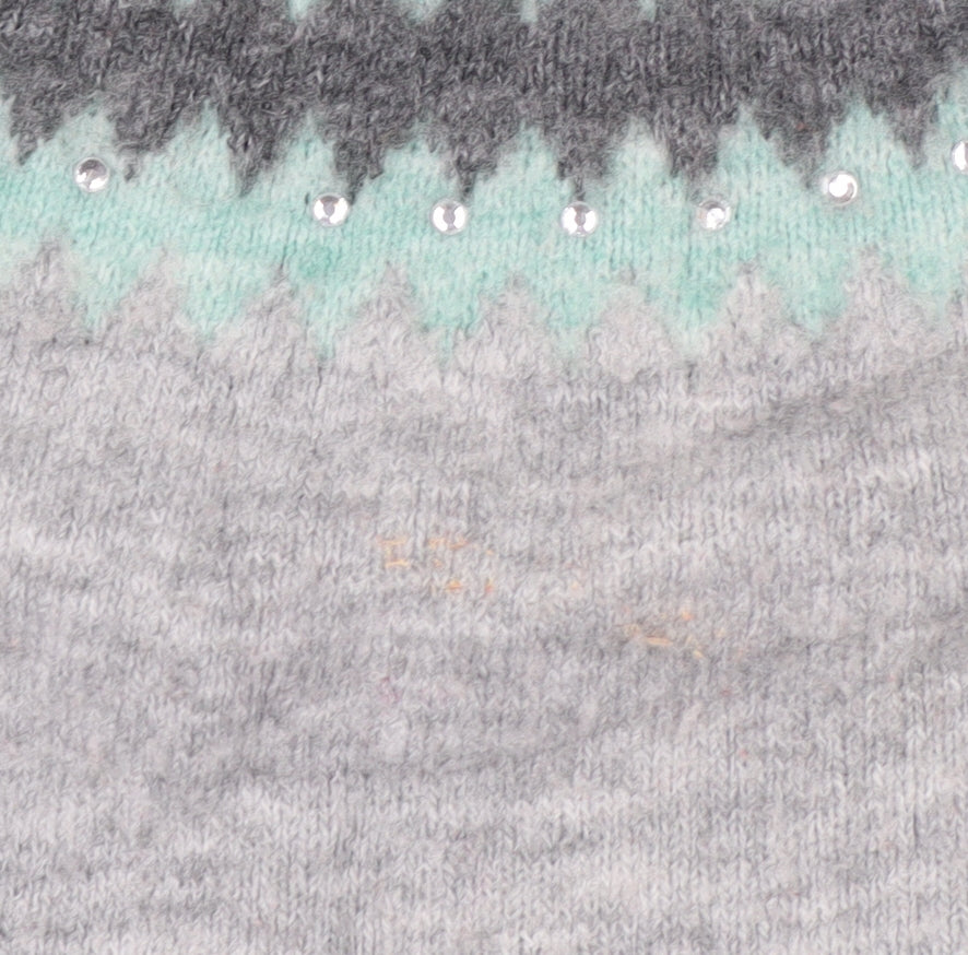 Oasis Womens Grey Fair Isle Rhinestone Knit Jumper Size M