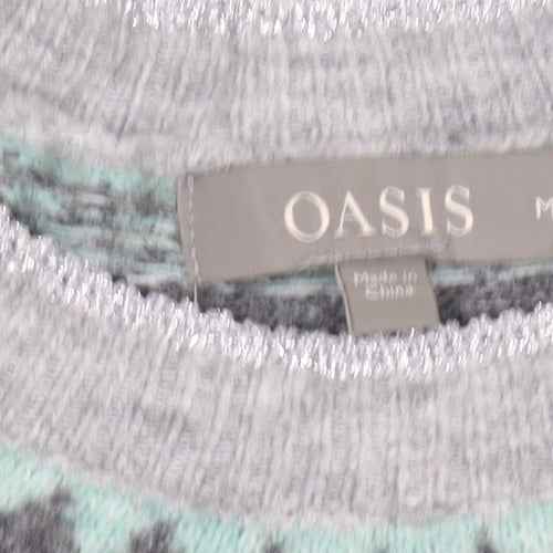 Oasis Womens Grey Fair Isle Rhinestone Knit Jumper Size M