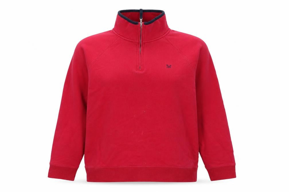 Front view of Crew Clothing Women Red 1/4 Zip Pullover Sweatshirt, size 18