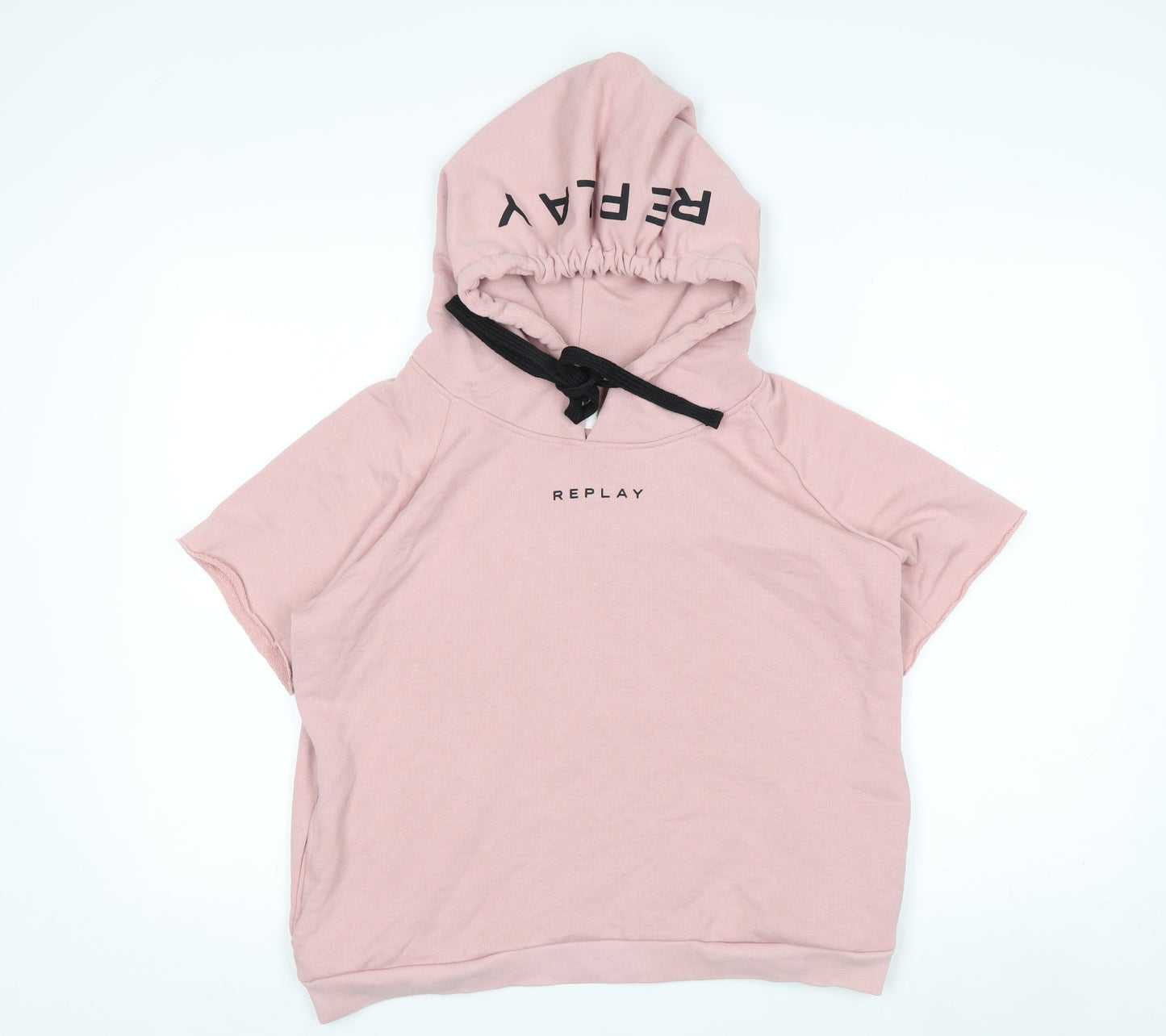 Replay Womens Pink Short Sleeve Hoodie Medium Pullover Cotton Blend