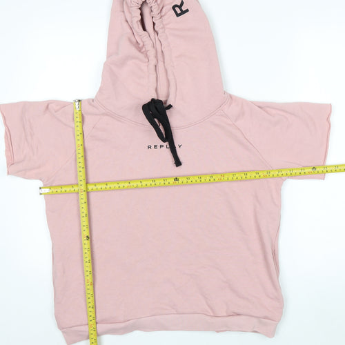 Replay Womens Pink Short Sleeve Hoodie Medium Pullover Cotton Blend
