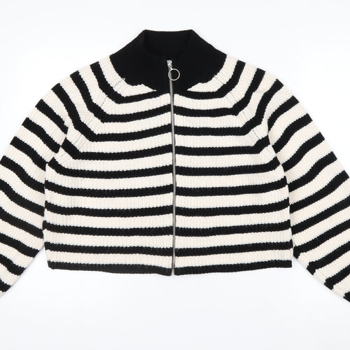 Next Women’s Black & White Striped Full Zip Jumper Size M