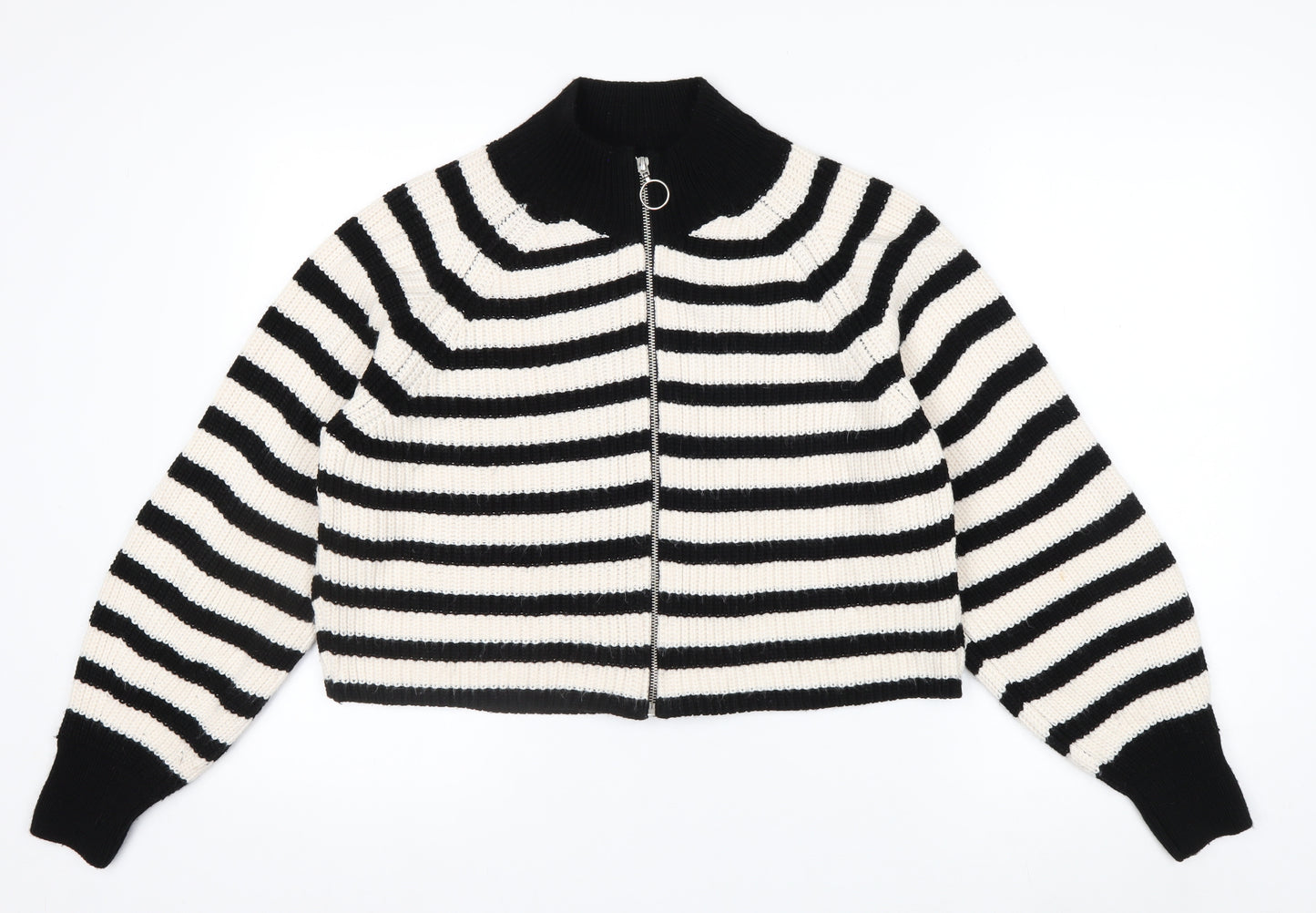 Next Women’s Black & White Striped Full Zip Jumper Size M
