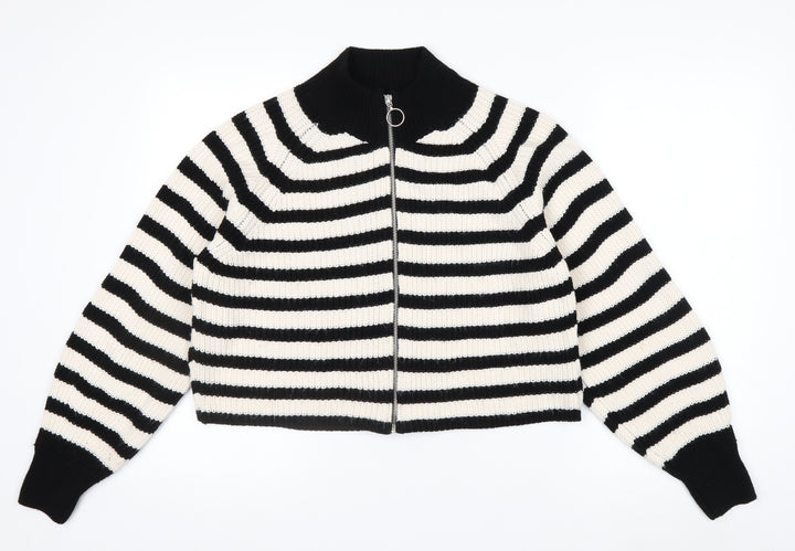 Next Women’s Black & White Striped Full Zip Jumper Size M