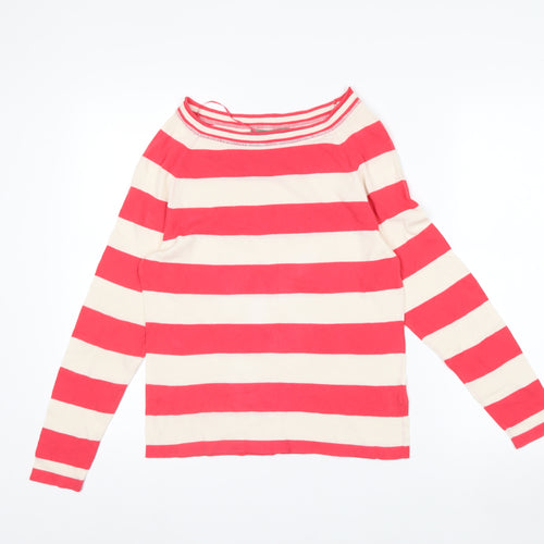Sandwich Womens Red Beige Striped Boat Neck Long Sleeve Cotton Top Size S