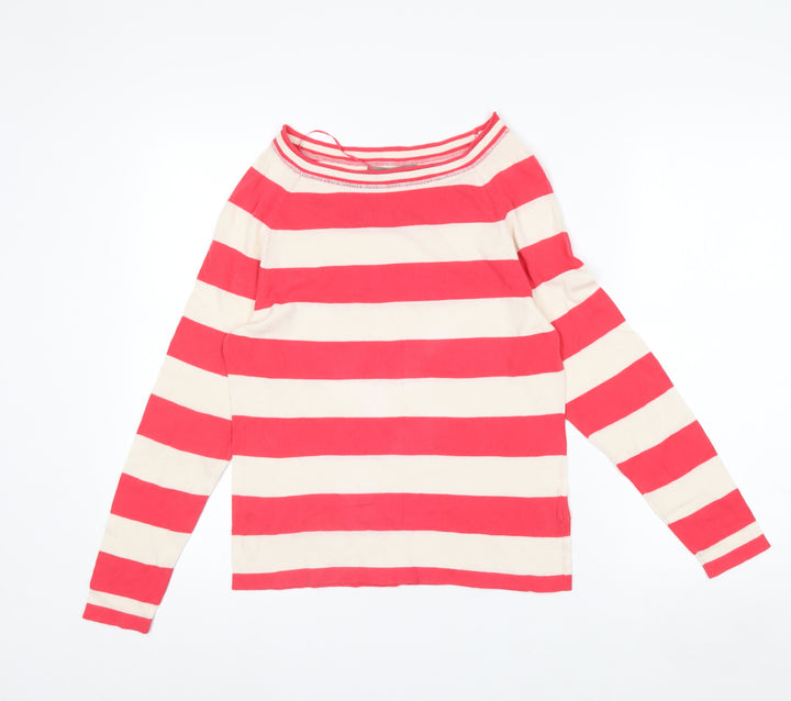 Sandwich Womens Red Beige Striped Boat Neck Long Sleeve Cotton Top Size S