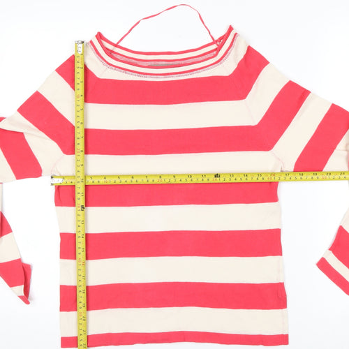 Sandwich Womens Red Beige Striped Boat Neck Long Sleeve Cotton Top Size S