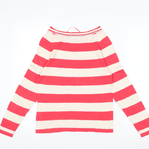 Sandwich Womens Red Beige Striped Boat Neck Long Sleeve Cotton Top Size S
