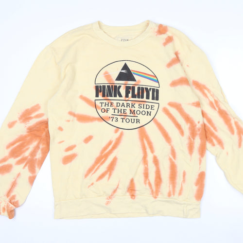 Pink Floyd Mens Beige Tie Dye Pullover Sweatshirt Large Graphic Print