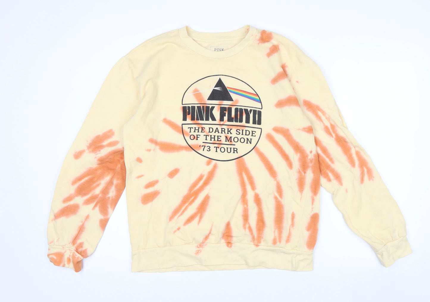 Pink Floyd Mens Beige Tie Dye Pullover Sweatshirt Large Graphic Print