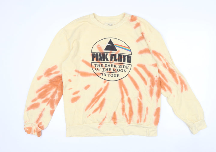 Pink Floyd Mens Beige Tie Dye Pullover Sweatshirt Large Graphic Print