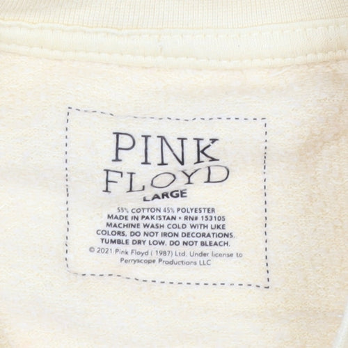 Pink Floyd Mens Beige Tie Dye Pullover Sweatshirt Large Graphic Print