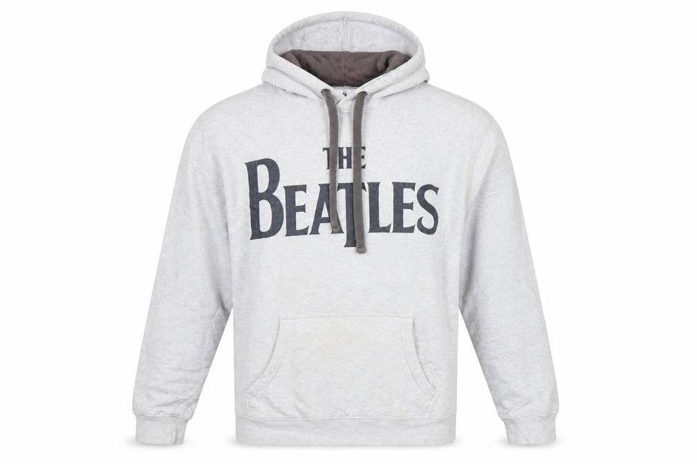 Front view of George Men's Grey The Beatles Pullover Hoodie Medium Cotton Fleece