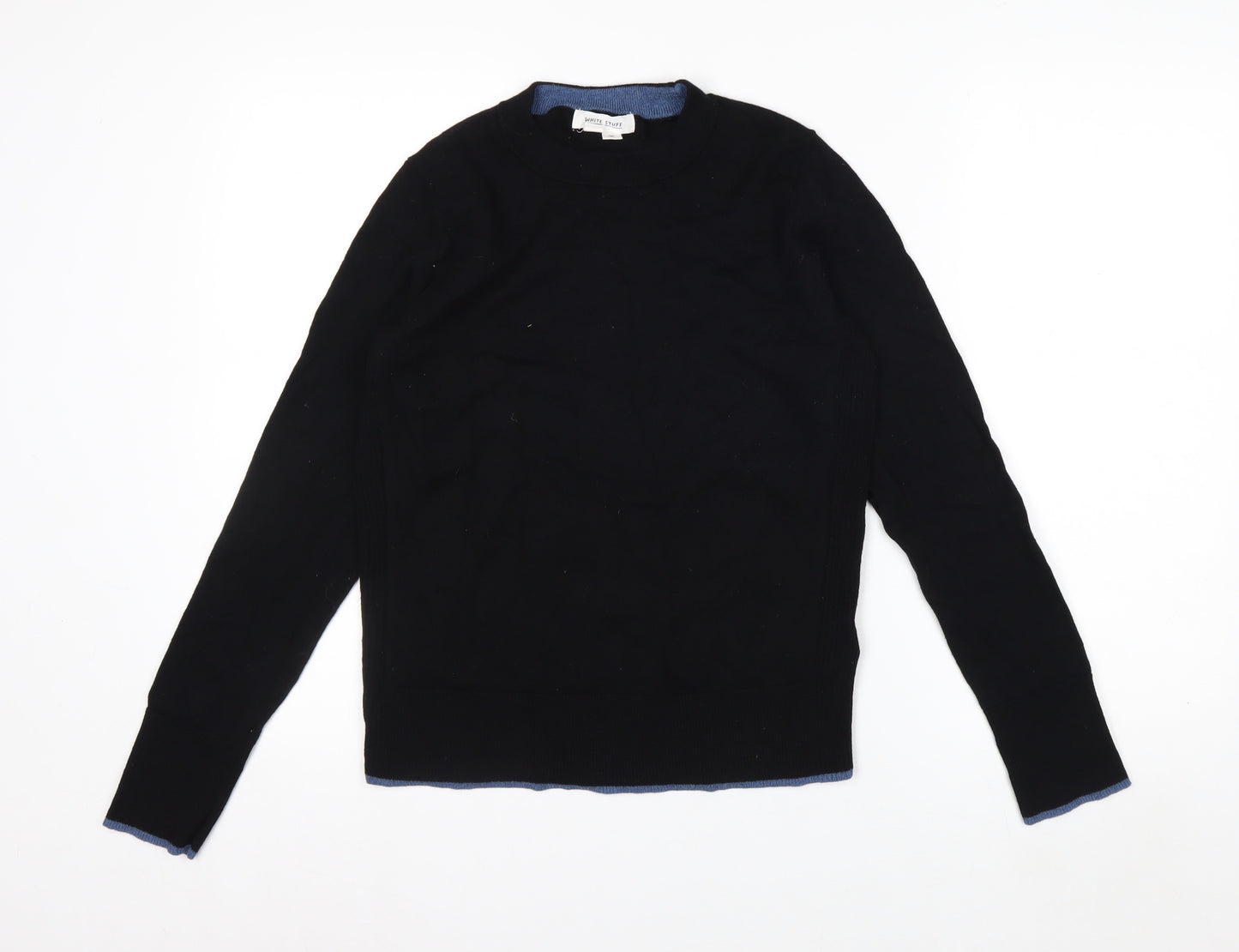 White Stuff Women's Black Merino Cotton Crew Neck Jumper Size 8