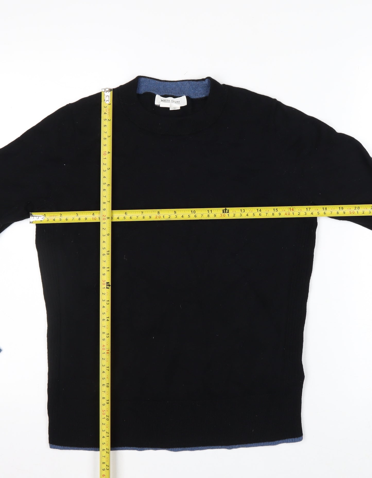 White Stuff Women's Black Merino Cotton Crew Neck Jumper Size 8