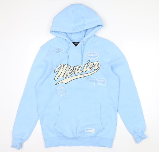 Mercier Men's Blue Pullover Hoodie M Embroidered Logo Fleece