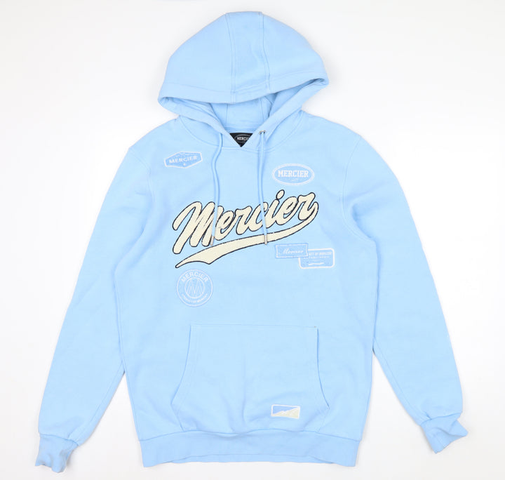Mercier Men's Blue Pullover Hoodie M Embroidered Logo Fleece