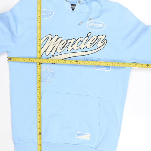 Mercier Men's Blue Pullover Hoodie M Embroidered Logo Fleece