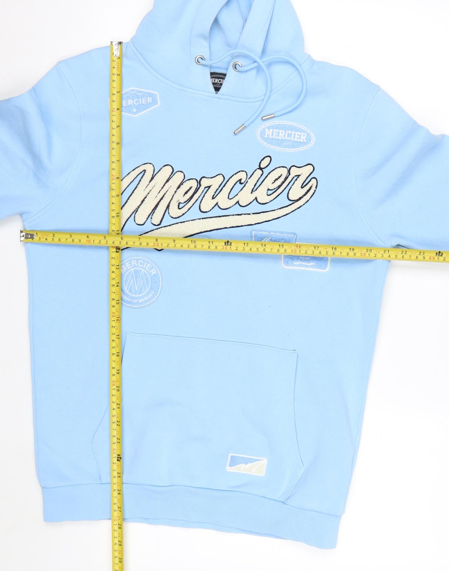 Mercier Men's Blue Pullover Hoodie M Embroidered Logo Fleece